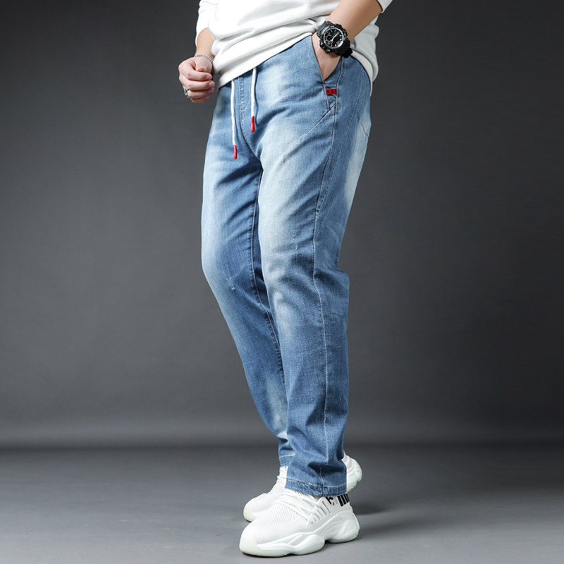 韩版帅气男生出游逛街约会穿搭牛仔裤宽松大码牛仔裤