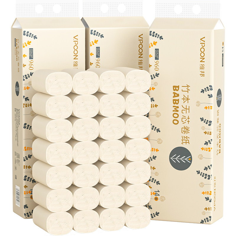 卷纸维邦无芯卫生纸4层加厚60g家用厕纸竹浆卷筒纸