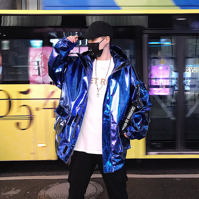 Silver bright hip hop jacket male INS national tide personality hooded HIPHOP handsome jacket trend network red hanging Silver bright hip hop jacket male INS national tide personality hooded HIPHOP handsome jacket trend network red hanging
