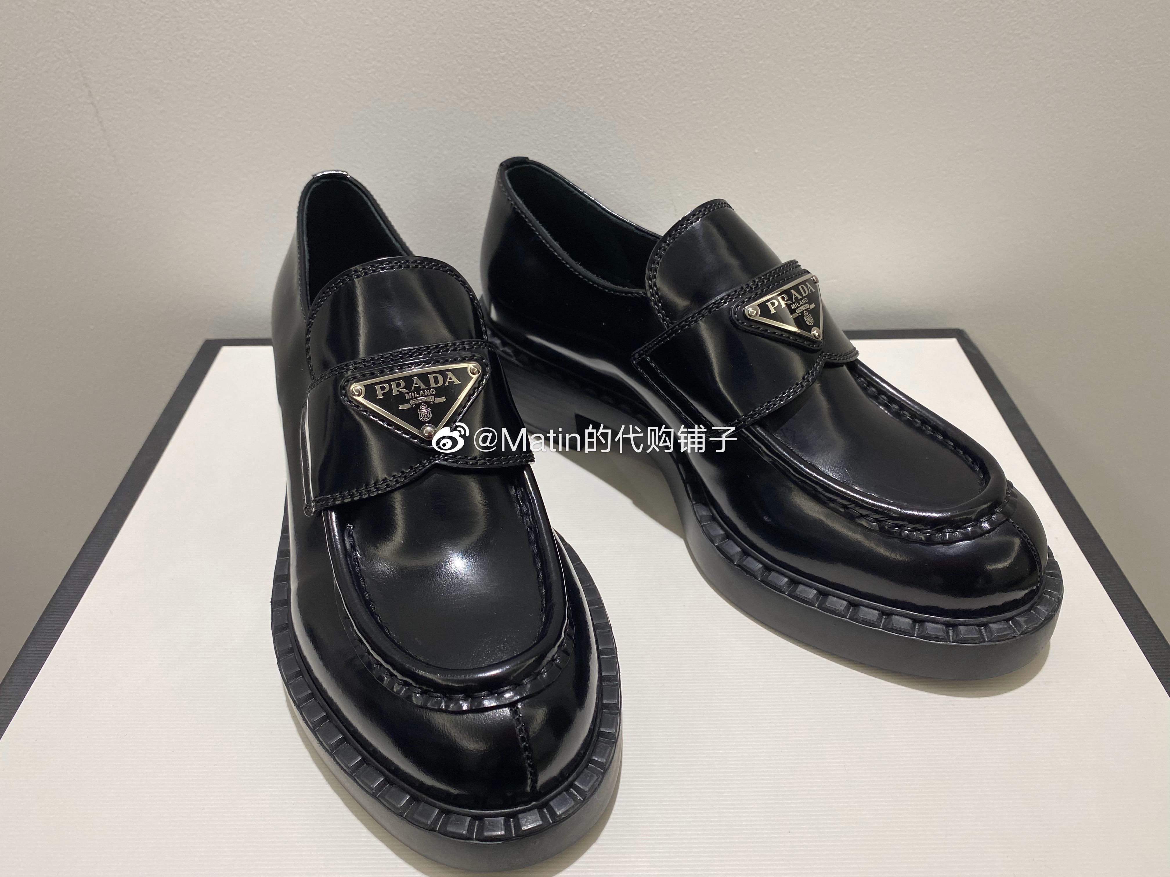 【Matin现货】Prada/普拉达 20FW 倒三角logo徽标 真皮厚底乐福鞋