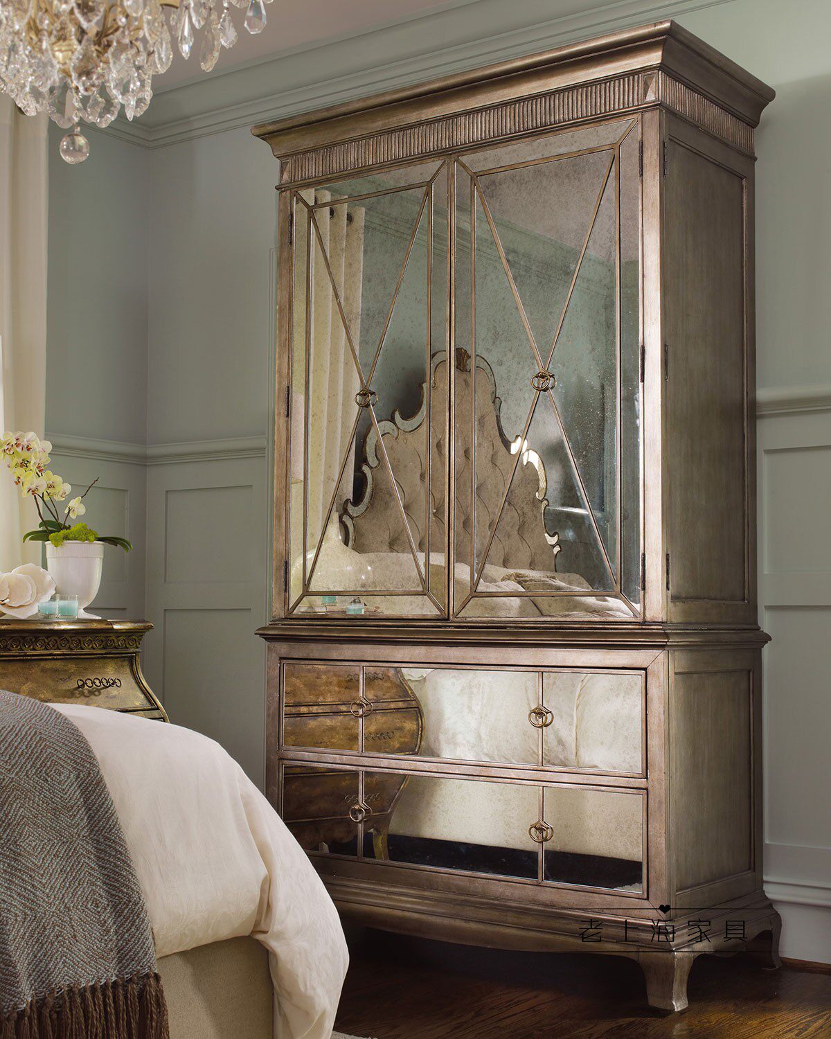 衣柜法式简约古典新古典欧式镜面两门复古古董衣柜