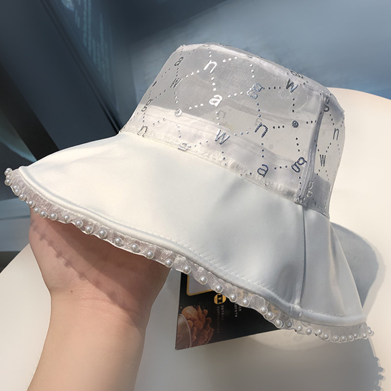 欧根透气网纱字母渔夫帽子子女夏日ins蕾丝帽子