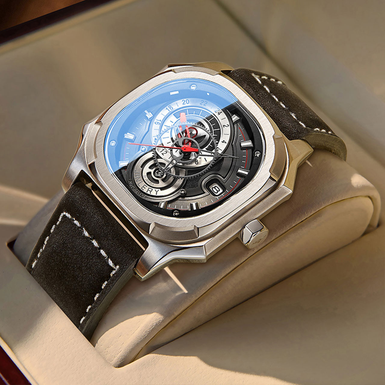 瑞士正品精利手表男士十大方形机械表全自动奢侈品牌新款男表