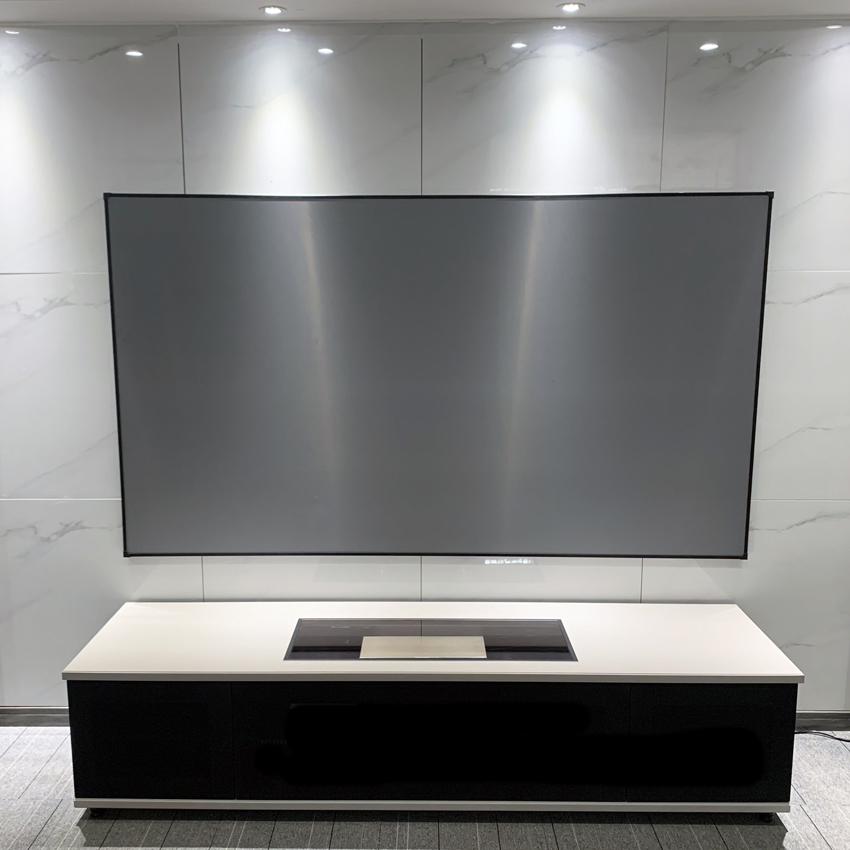 实木浅驼灰色激光电视柜投影80寸120寸100寸坚果电视柜