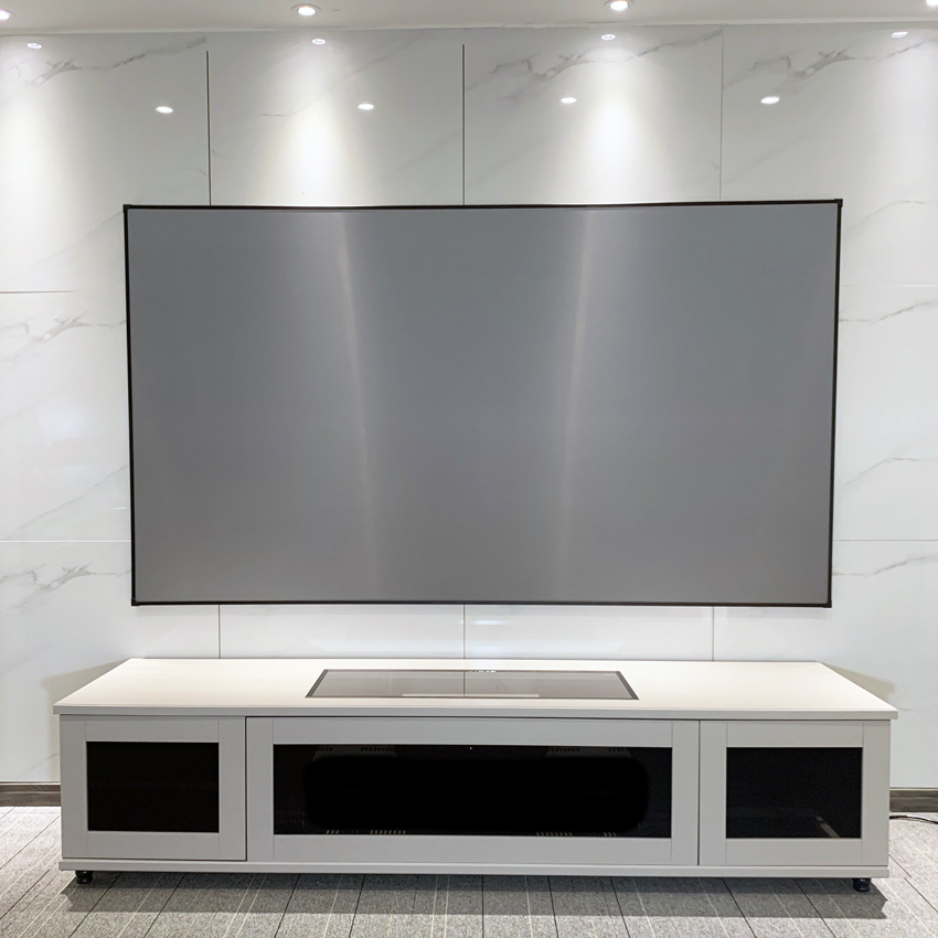 实木浅驼灰色激光电视柜投影80寸120寸100寸坚果电视柜