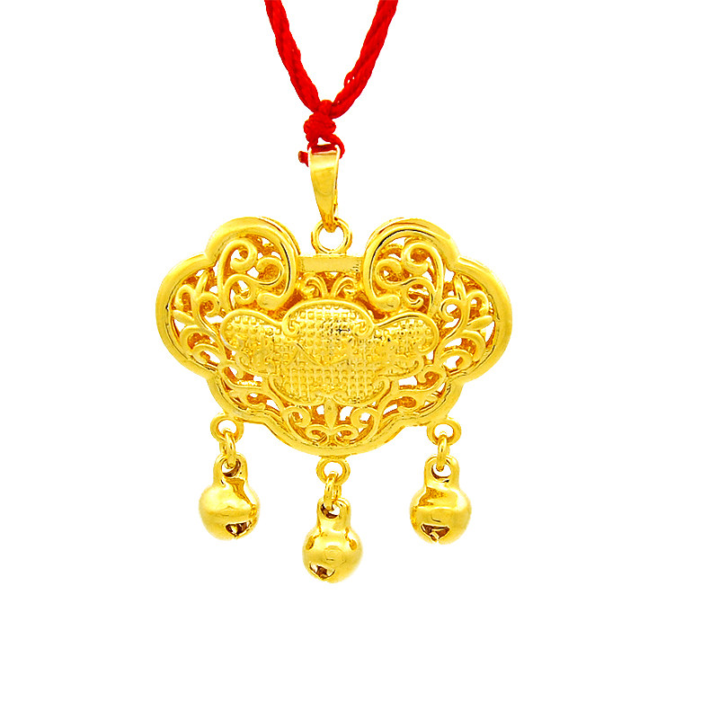 越南沙金大号平安长命锁镀24k黄金宝金宝宝大人项坠