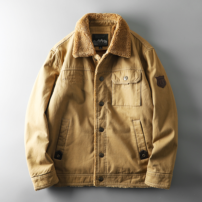 外贸尾单剪标美式羊羔绒外套男冬季加绒棉衣男装男士工装夹克棉服