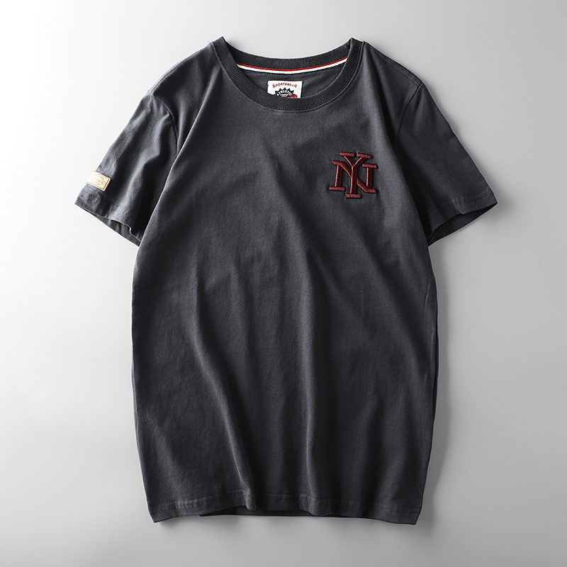 外贸t恤男尾单剪标夏季男士棒球短袖刺绣纯棉出口原单男装白体恤