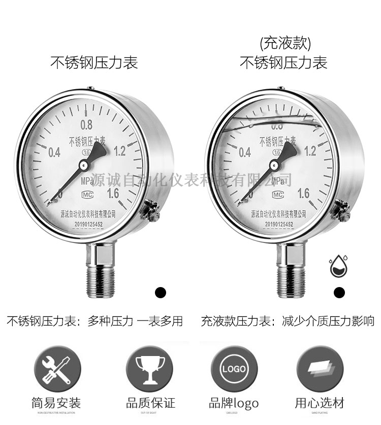 不锈钢耐震水压压力表016mpa气压40mpa抗震隔膜接点压力表