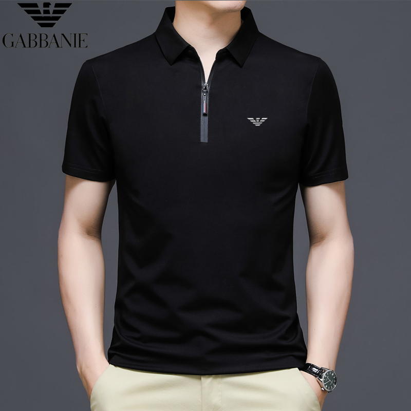 奇 阿玛尼亚短袖t恤男士夏季纯色丝光棉翻领商务休闲拉链polo衫潮