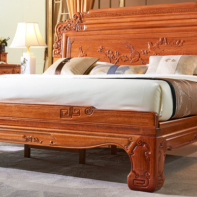 红木大床18米新中式中式双人储物缅甸金花梨木现代红木家具实木床