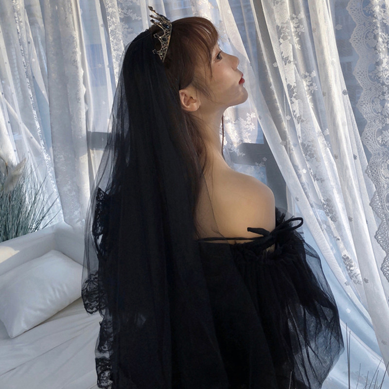 黑色头纱lolita哥特头饰ins拍照道具头纱