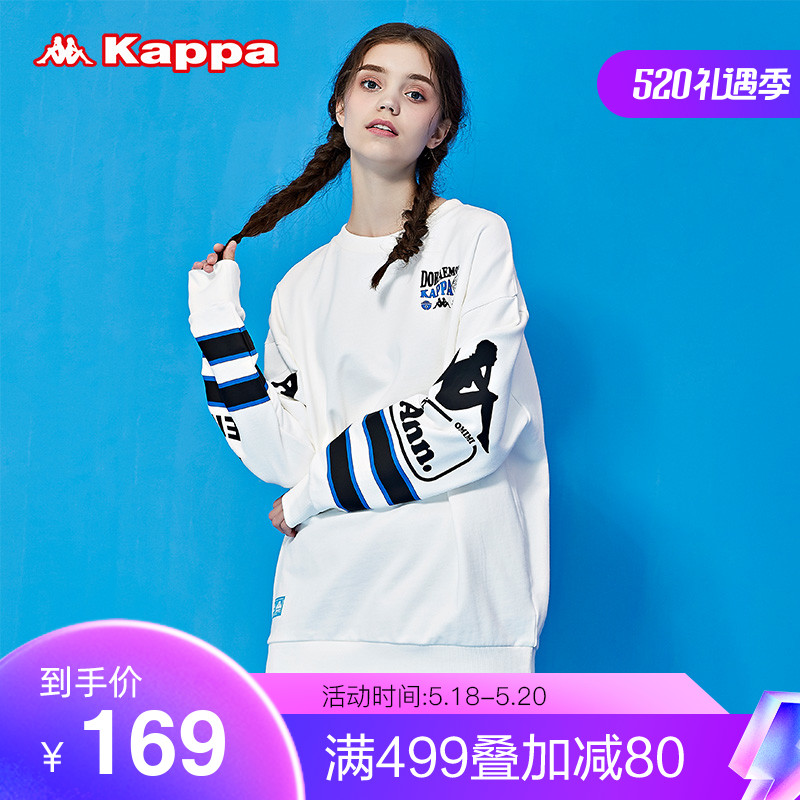 Kappa卡帕女落肩运动卫衣休闲bf圆领外套针织套头衫卡通长袖上衣