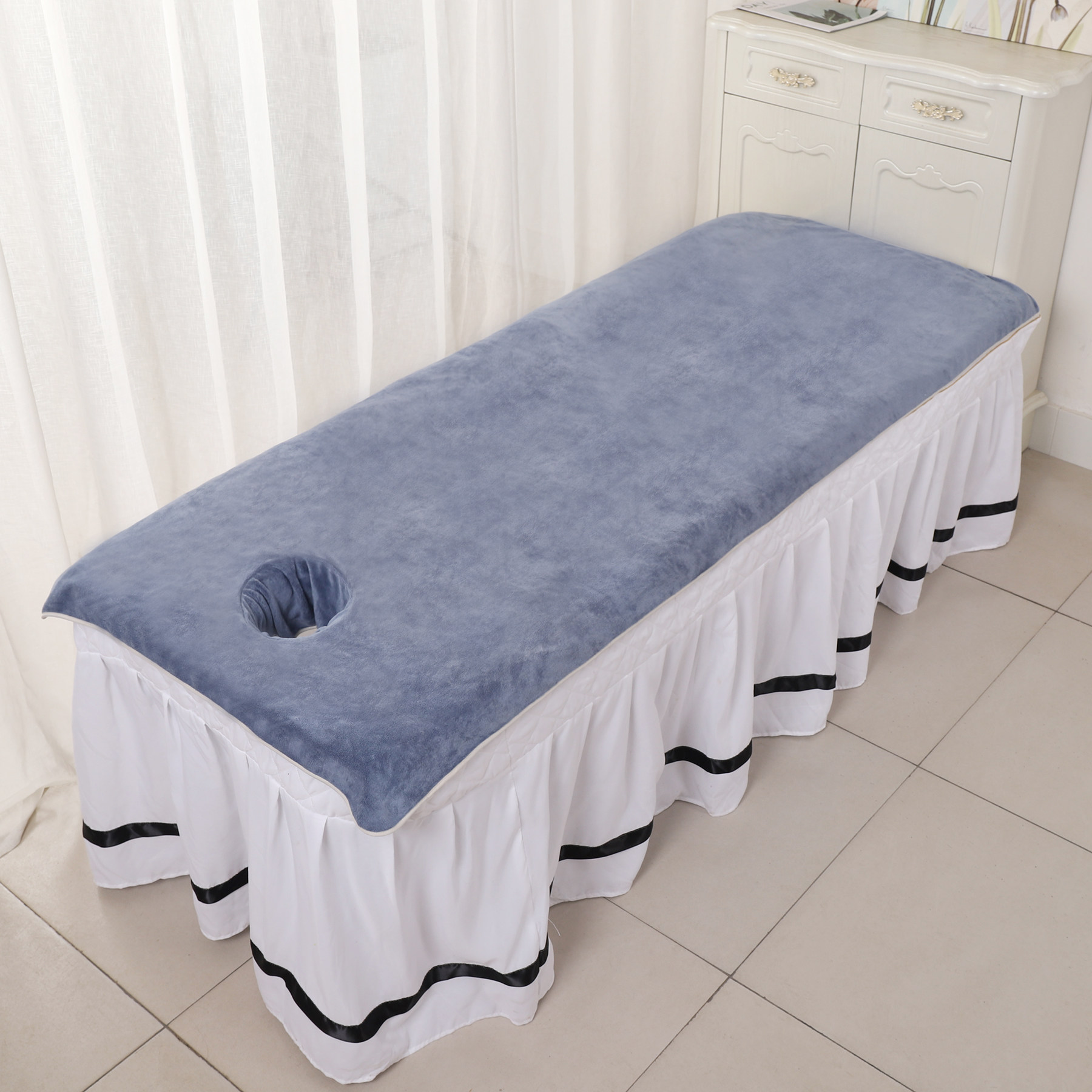 美容院床单用品足疗店按摩理疗推拿美容床床单带洞铺床专用大毛巾