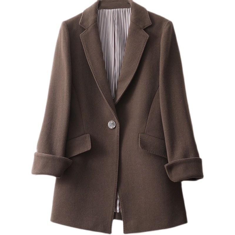 驼色羊毛修身西装外套秋冬加厚收腰显瘦气质西装