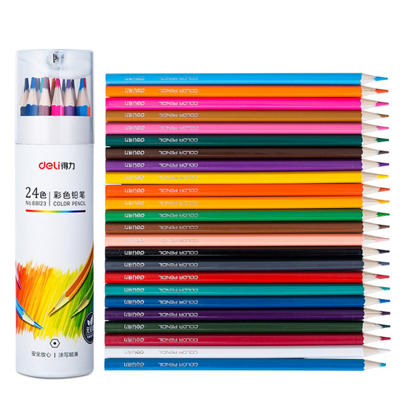 铅笔得力24色手绘素描绘画36色彩色油性初学者铅笔