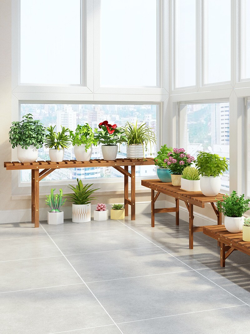 2021新款花架户外庭院阶梯式花盆盆架实木阳台花架