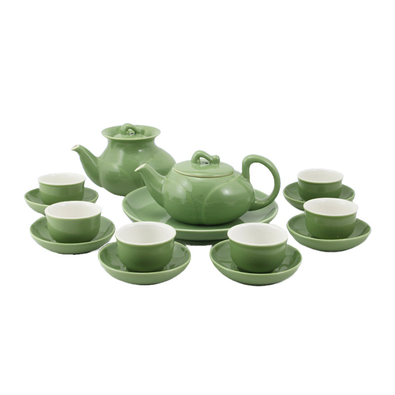 天福茗茶特价年货套装功夫功夫茶茶具礼盒盒装豆青整套茶具