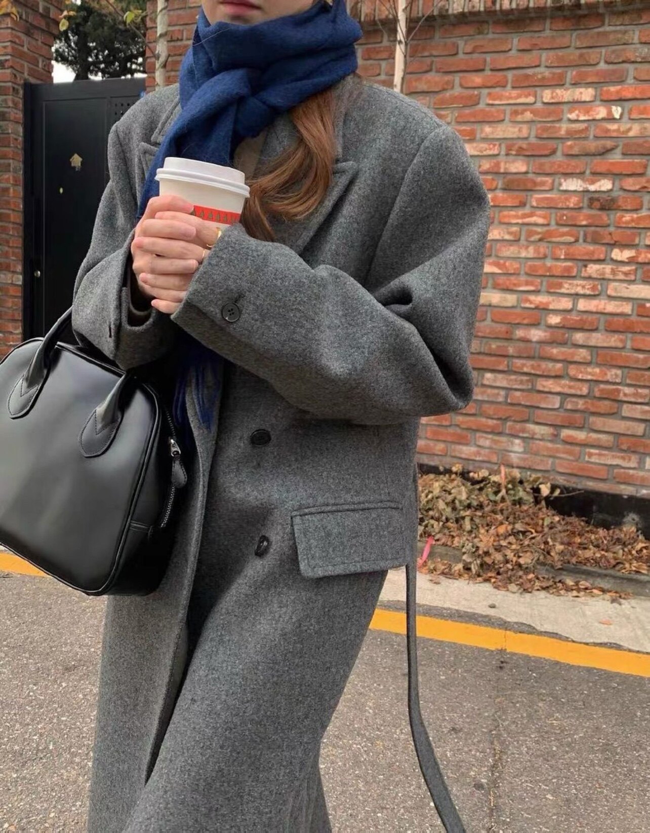 韩国东大门lerobe娜家战袍复古双排扣系腰带双面毛呢外套