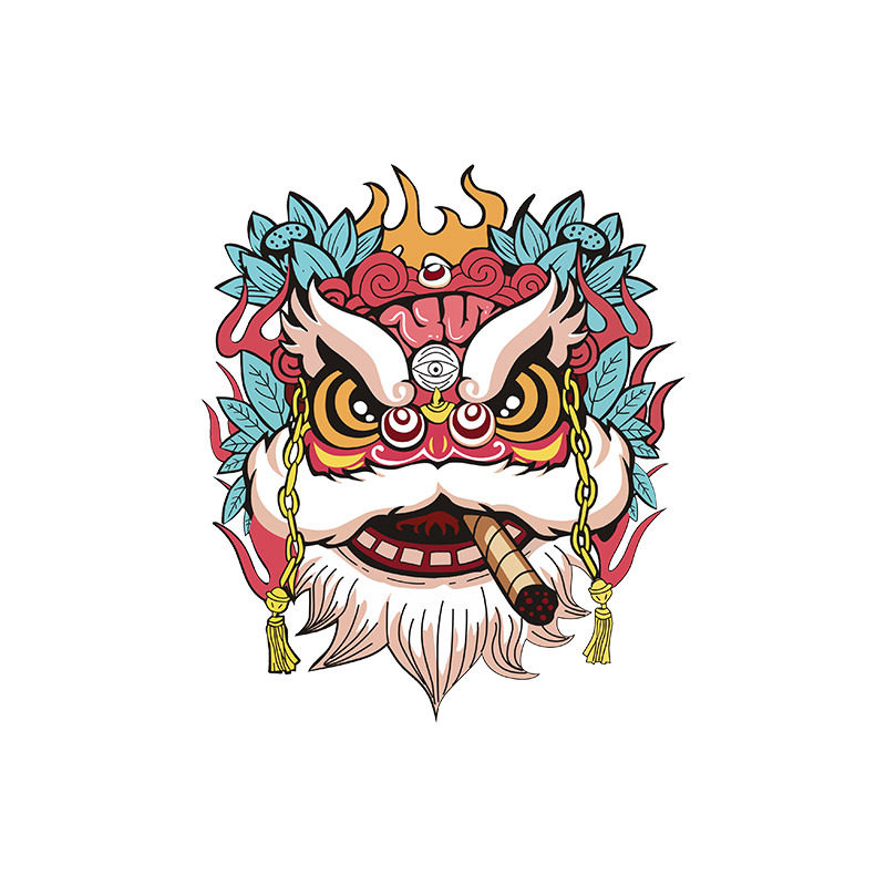 国潮个性汽车机车电动机电动摩托穿衣遮挡舞狮汽车装饰贴