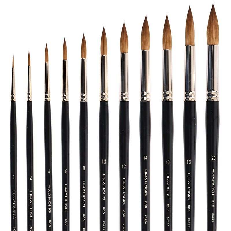 韩国进口hwahong华虹勾线笔西伯利亚貂毛水彩笔油画画笔水彩笔
