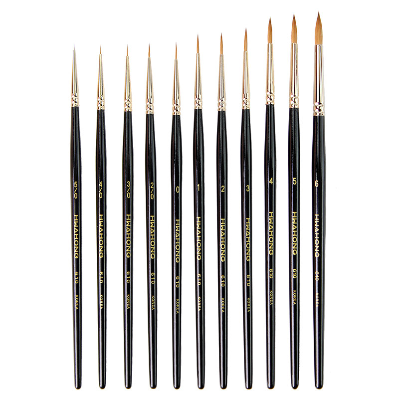 进口韩国hwahong华虹水彩笔精细笔锋貂毛圆头面面相水彩笔