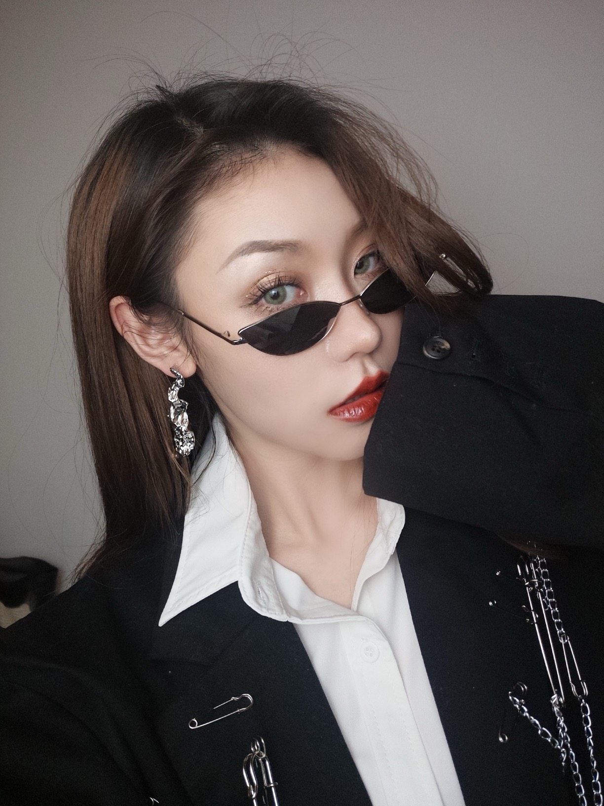 冰川百搭欧美超棒凹凸质感复古耳环酷妹重金属耳环