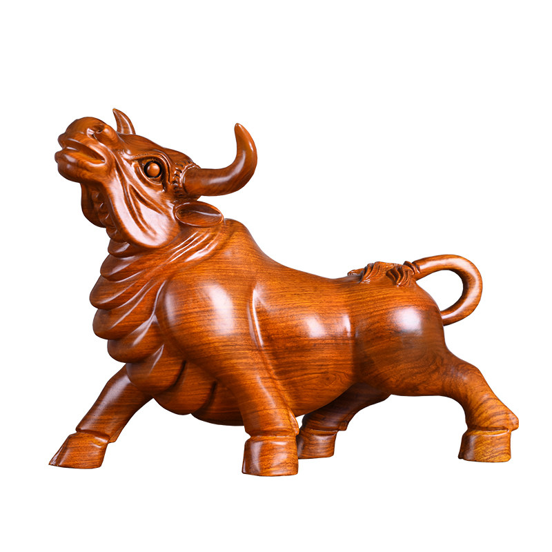 木雕牛气冲天摆件实木花梨华尔街股市客厅办公木雕