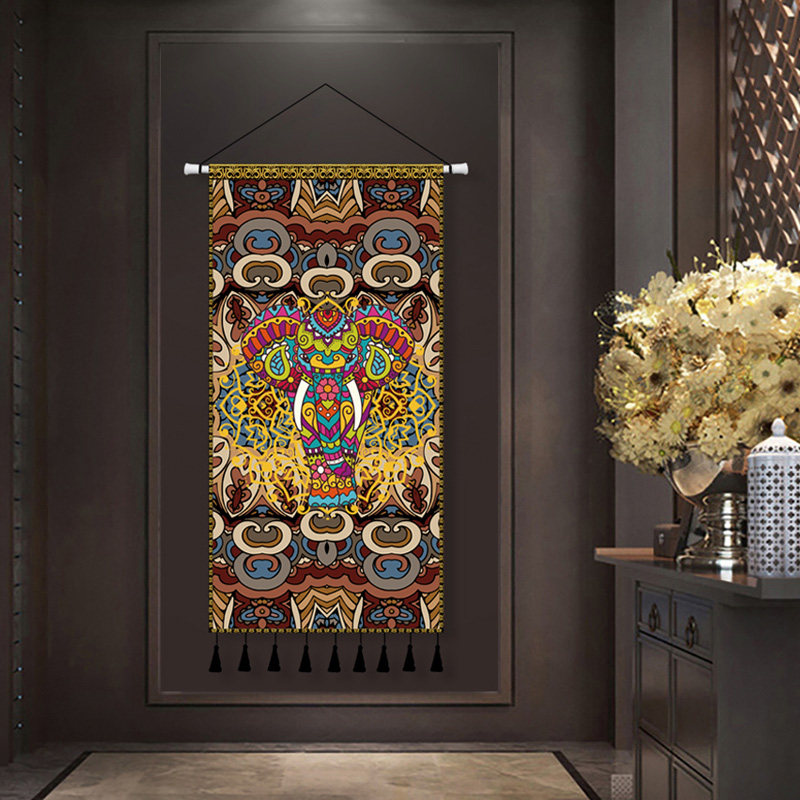 大象客厅民宿布艺挂画东南亚装饰画玄关印度超大挂毯