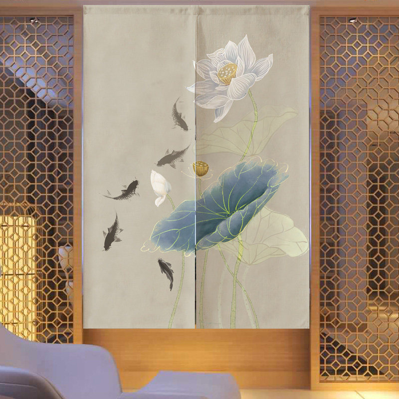 中式门帘隔断夏季客厅玄关布帘打孔厨房油烟门帘