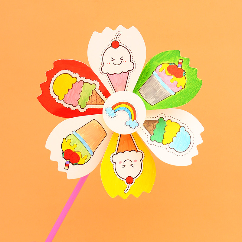 5个装空白绘画涂鸦风车儿童手绘diy手工材料风车