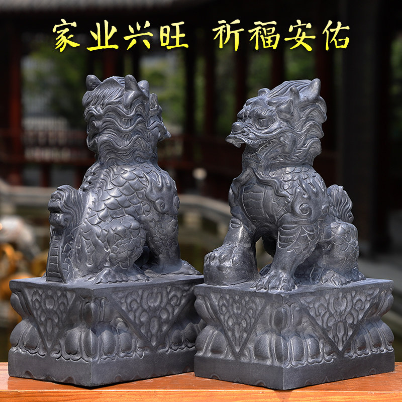 石雕青石石麒麟门口一对狮子招财户外家用石头石雕