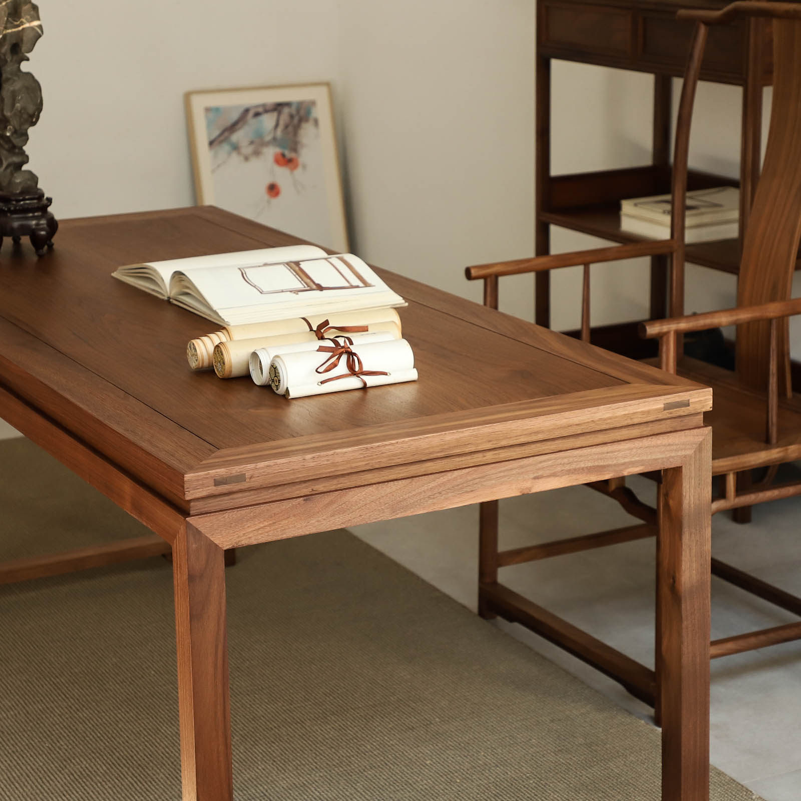 中式式禅意书法榆木仿古练字现代书房胡桃画案书桌