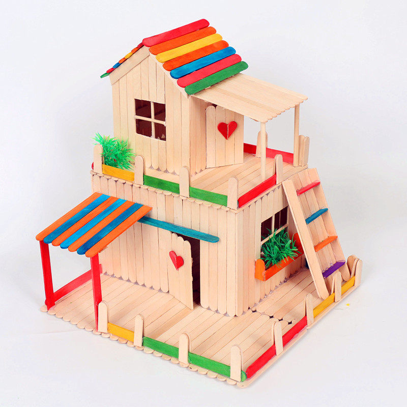 手工包邮雪糕木棒儿童diy手工制制作房子模型手工创意粘贴类