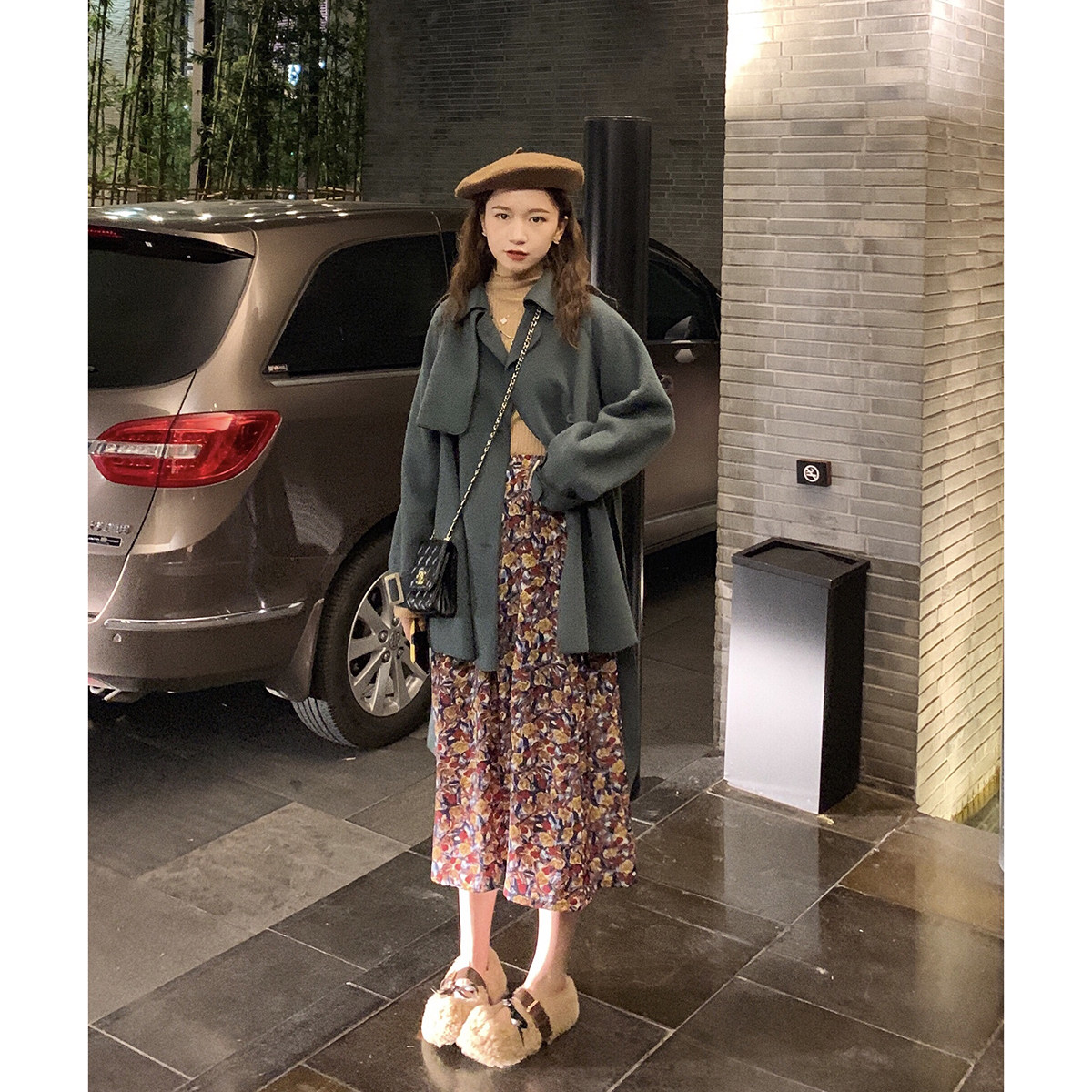 胖子王老板 冬天配毛衣的裙子中长款碎花半身裙女秋冬高腰a字长裙