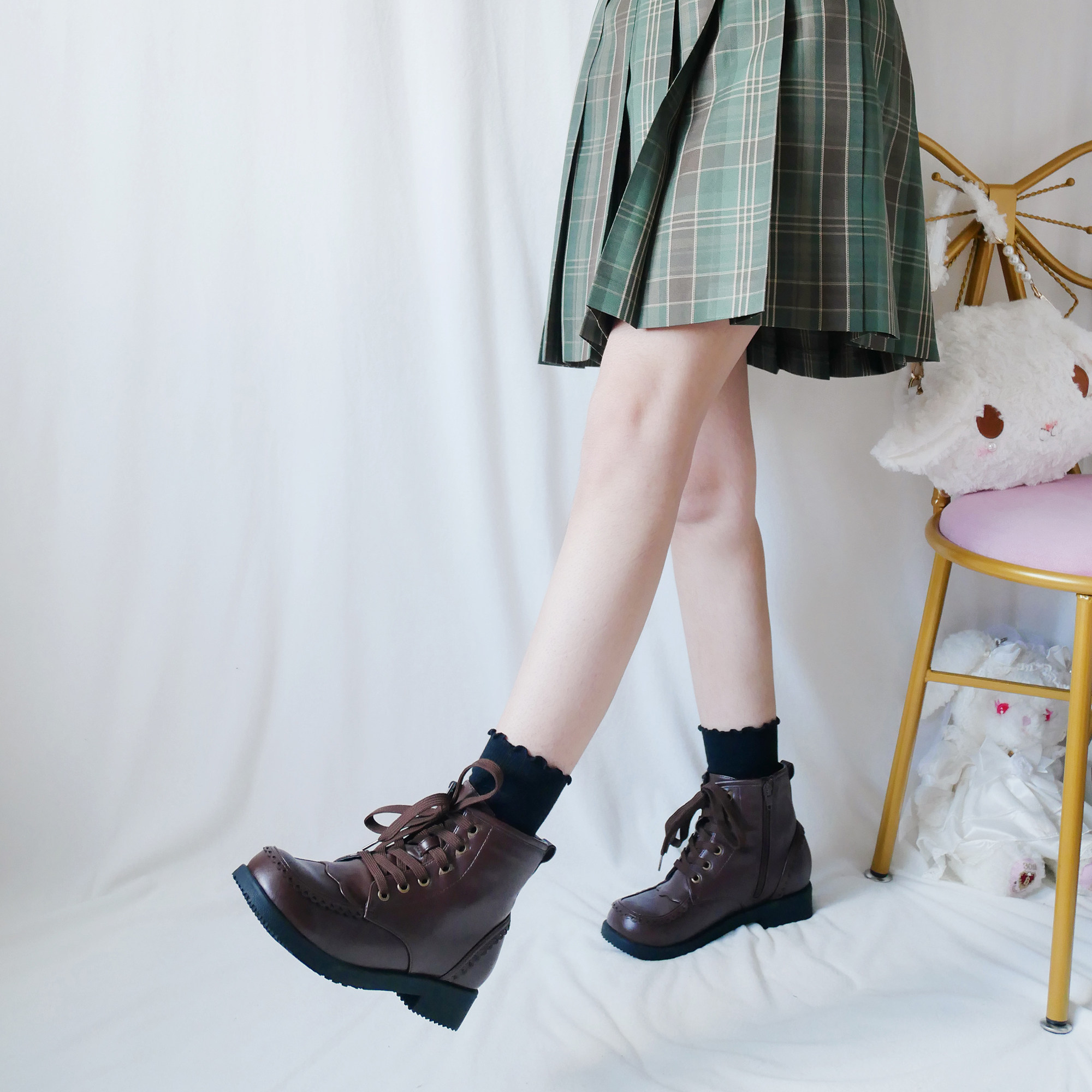 鹿角昔鹿靴靴日系英伦甜酷短筒中筒秋季jk马丁靴