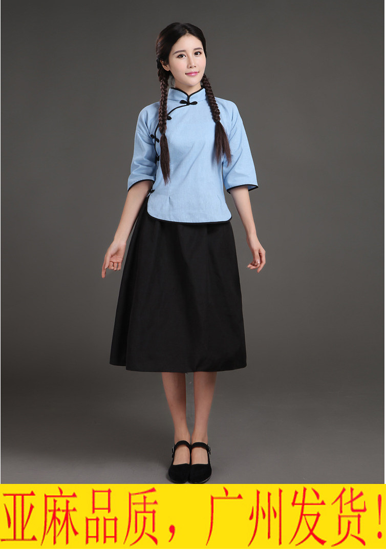 民国学生装五四青年装民国中山装亚麻演出服毕业照服装古装中山装