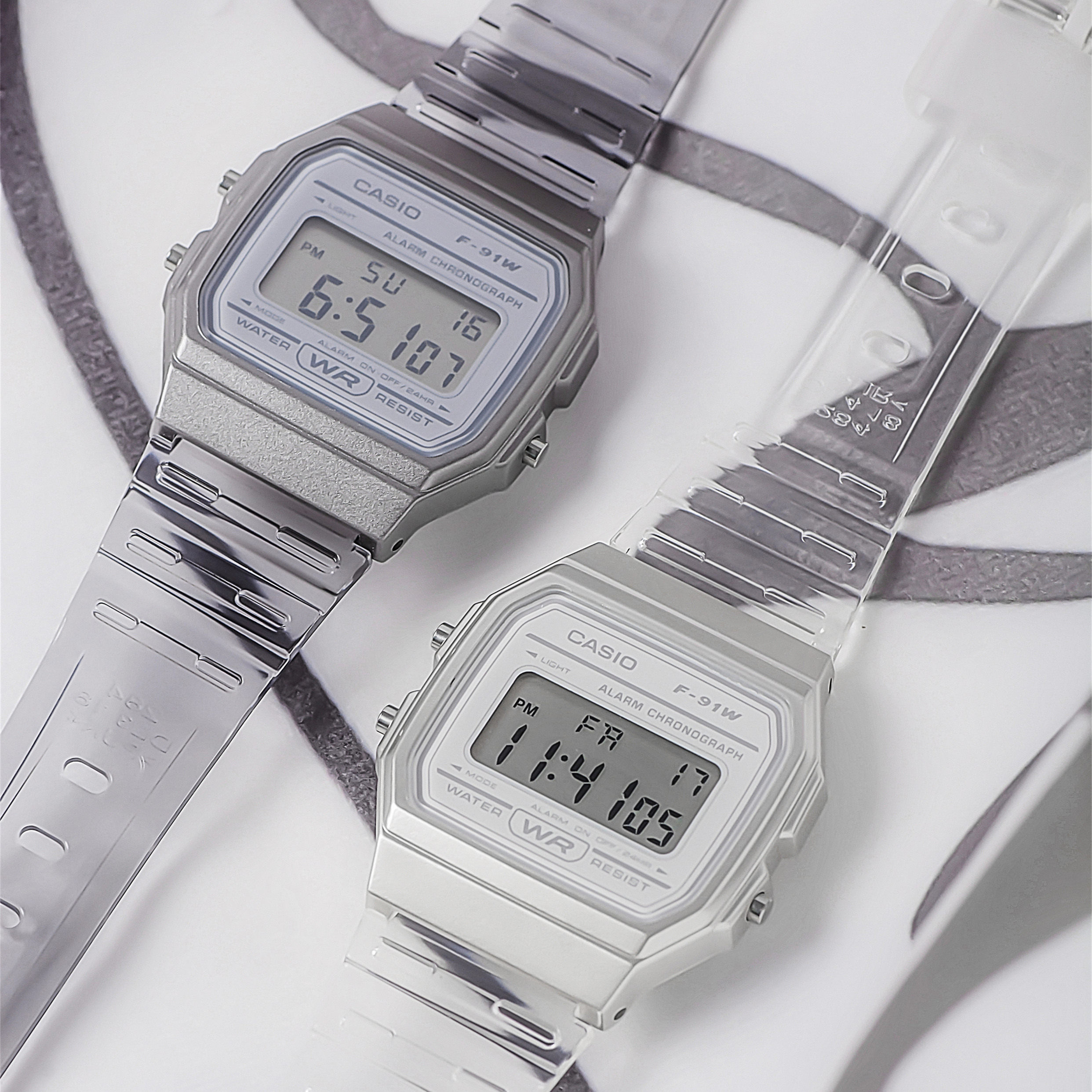 卡西欧f91wcasio果冻透明表带复古小方方块学生日韩腕表