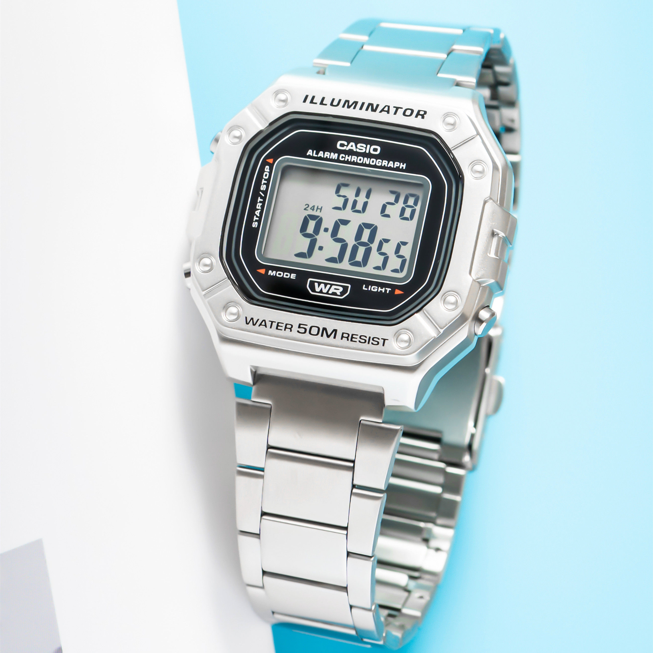 卡西欧数显方块石英表时尚运动防水手表男表w-218h-1a 2a 3a 4b2-mc