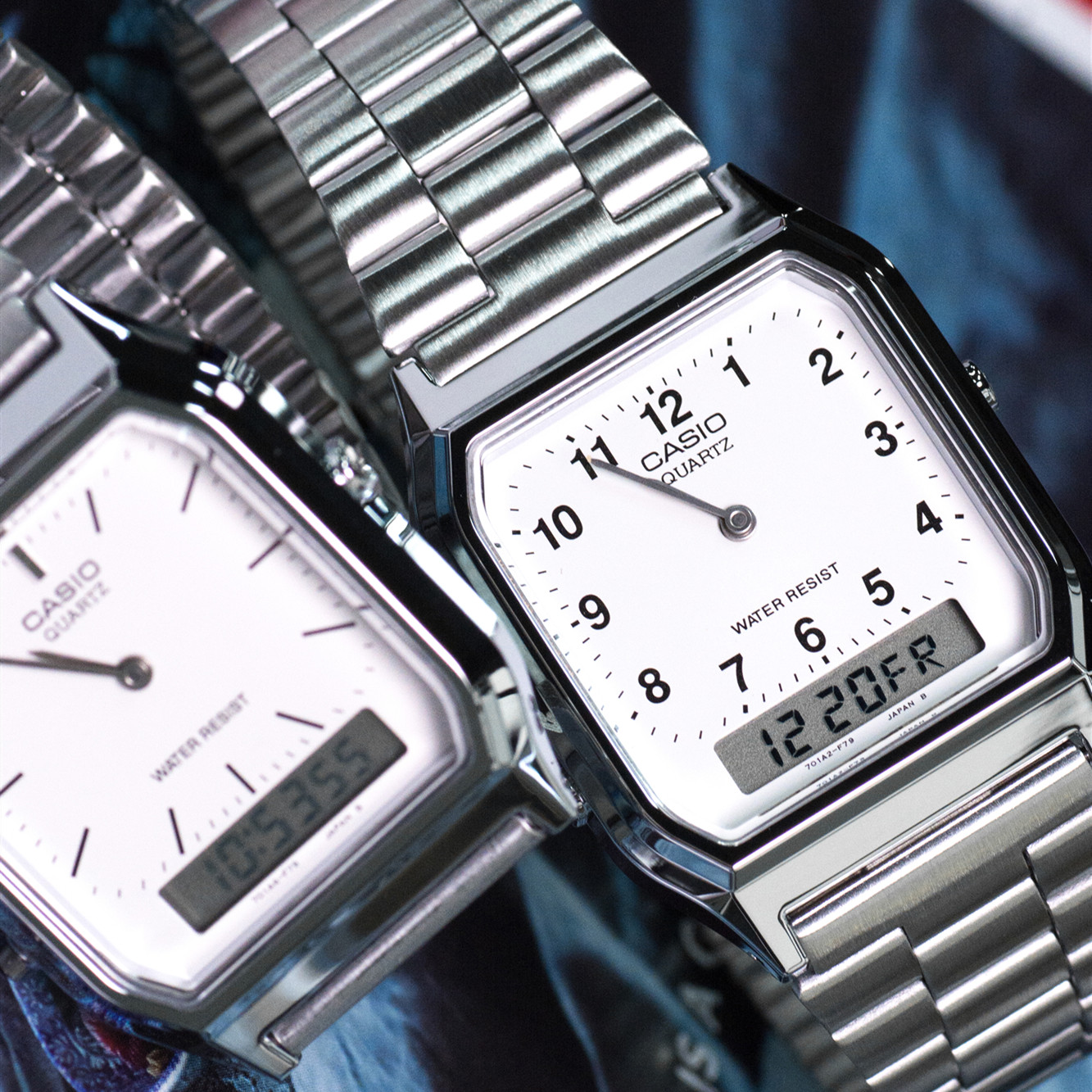 卡西欧电子表aq-230a-1d经典复古款双显钢带男女手表aq-230ga-9d - 森