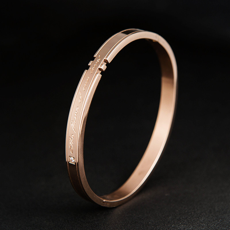 日韩版欧美时尚镀18k玫瑰金罗马数字手镯女百搭简约手环钛钢饰品