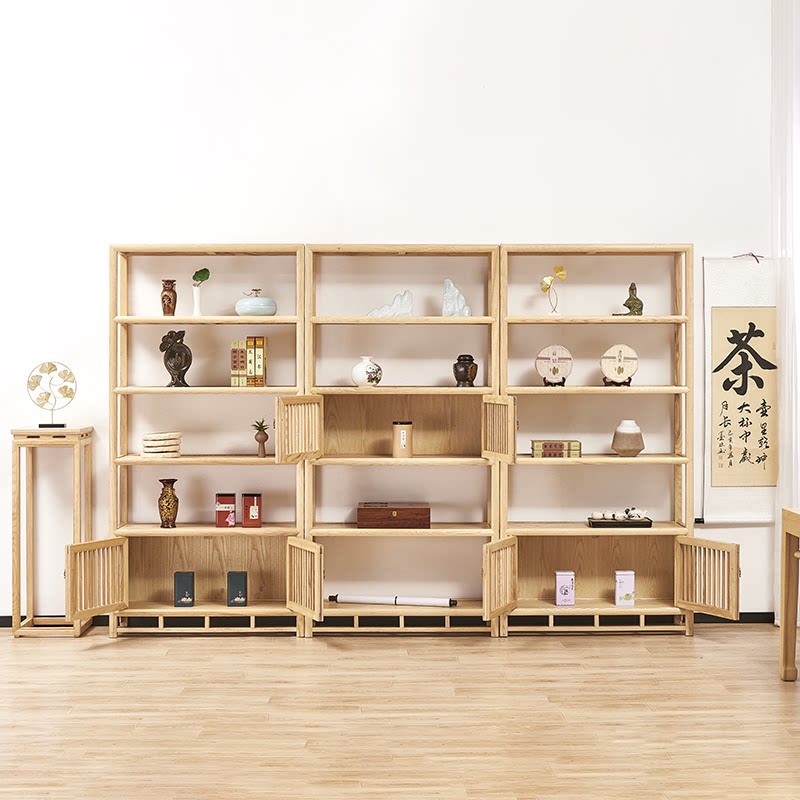 新中式柜置茶饼普洱书架展示柜茶具货架展示架茶叶多宝格