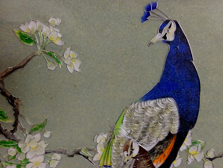 非遗装饰画景泰蓝工艺画孔雀礼品diy手工制作材料金丝掐丝画材料