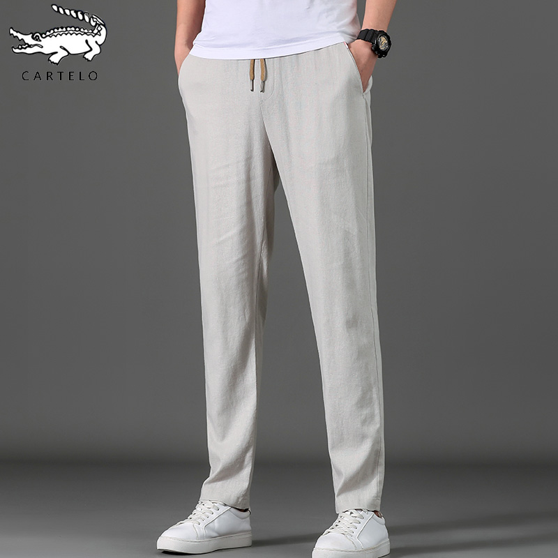 鳄鱼男士棉麻裤子百搭夏季冰丝亚麻薄款直筒运动休闲长裤宽松夏裤