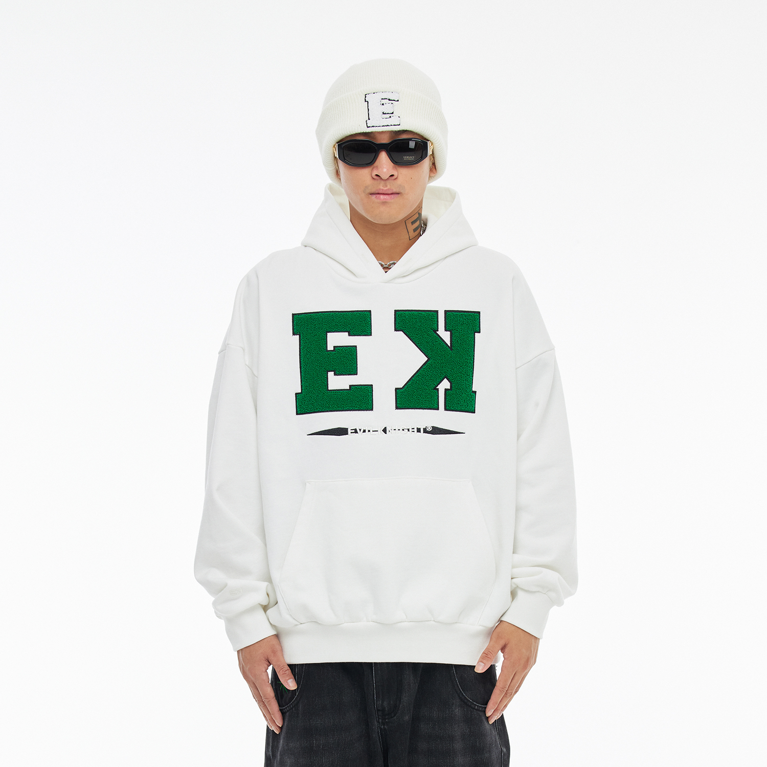 潮WOO专属EVILKNIGHT(EK) AW五色基础款毛巾刺绣薄绒帽衫带帽卫衣