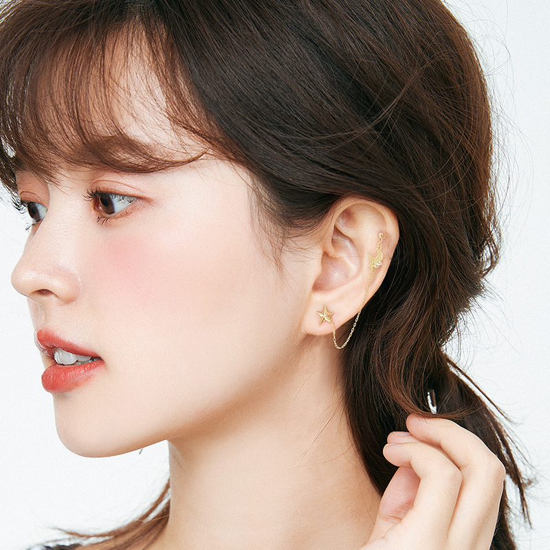 osewaya耳线耳骨一体式高级星月耳钉丢了一只一只耳耳环