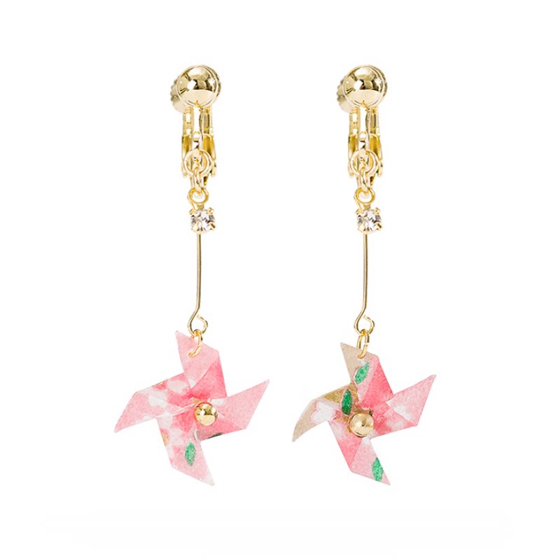 osewaya耳夹无耳洞少女ins日系和风耳环风车长款耳坠古风森系耳饰