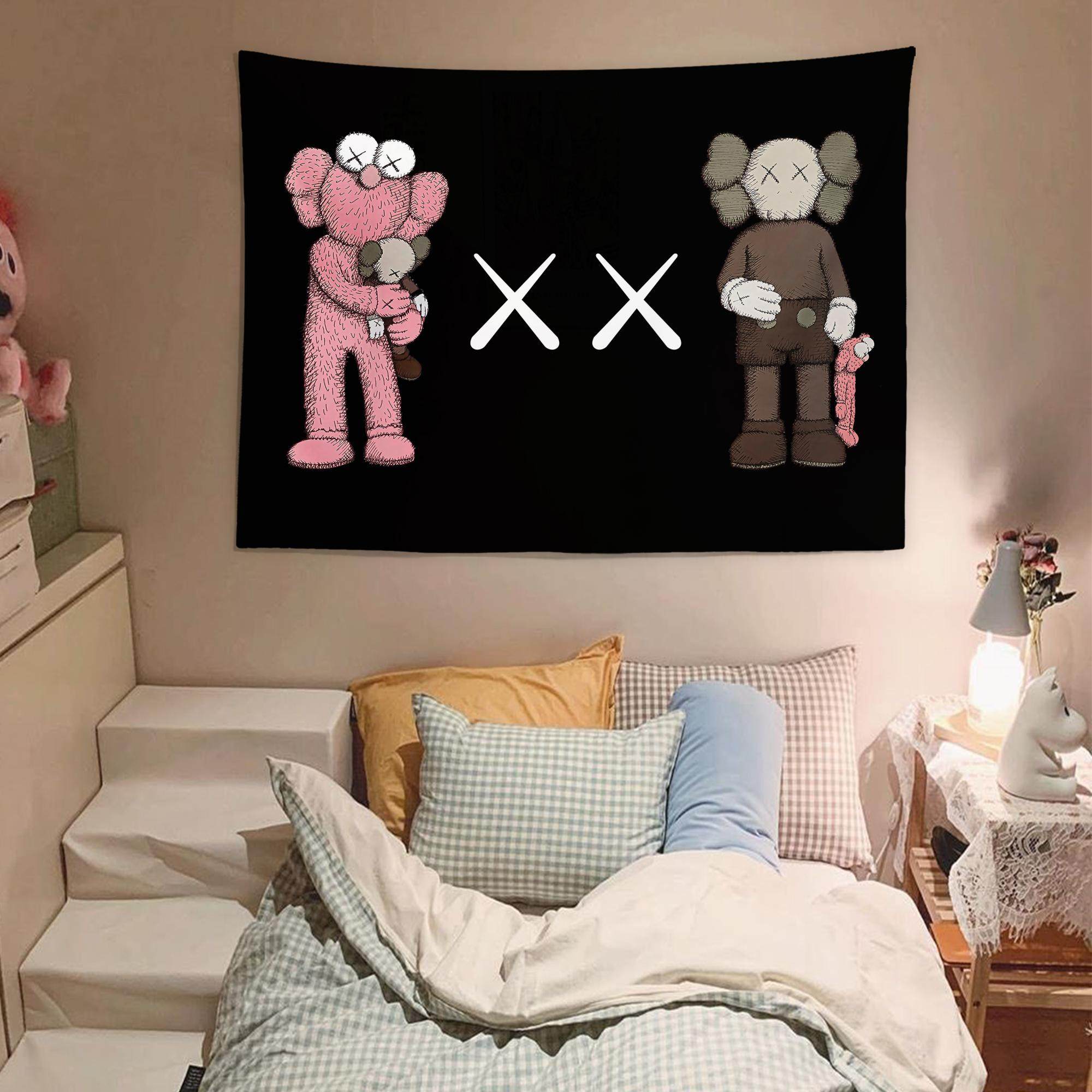 潮牌kaws芝麻街背景ins卡通挂布卧室租房宿舍挂毯
