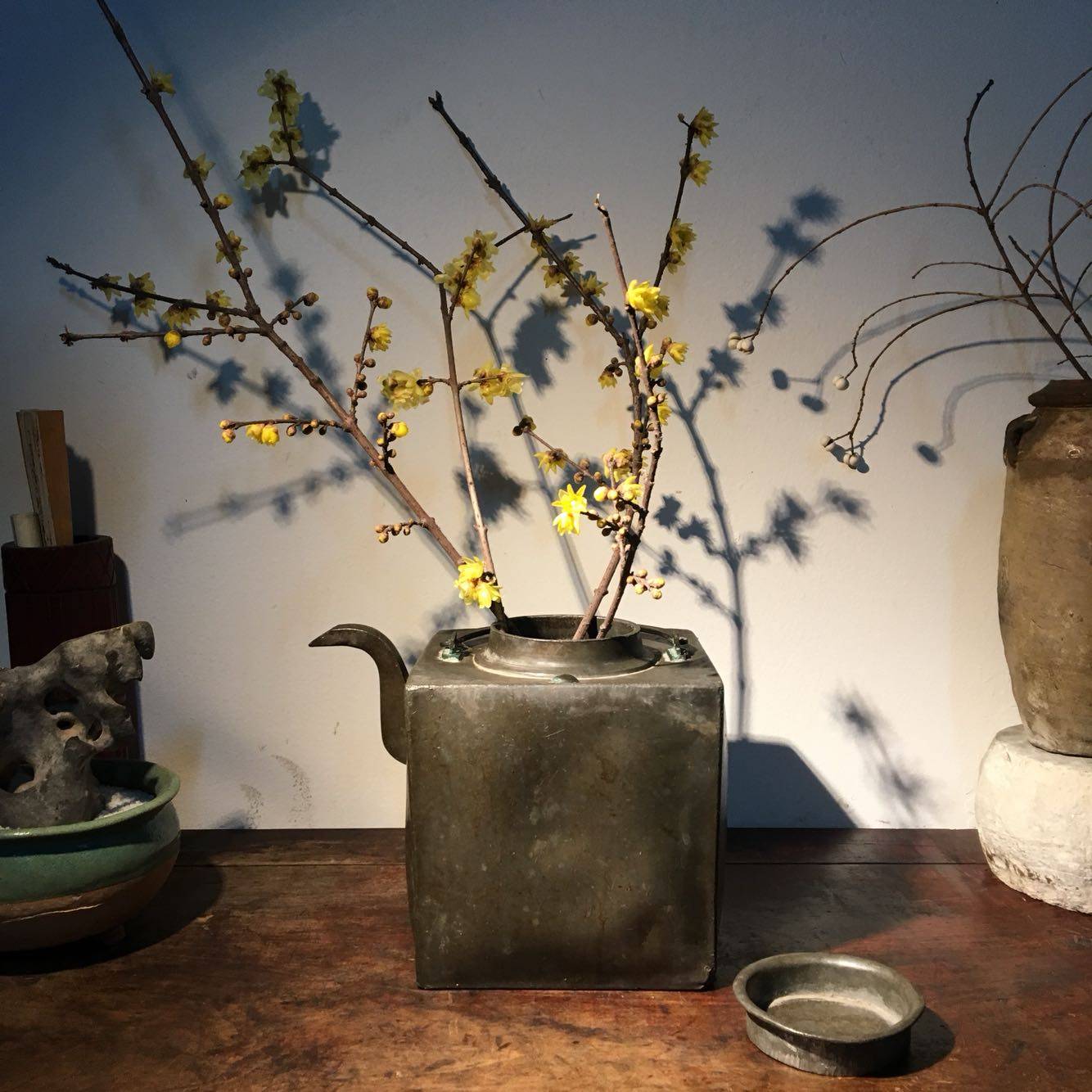 清代江南锡制方形茶壶花器物件古董新中式中式摆件