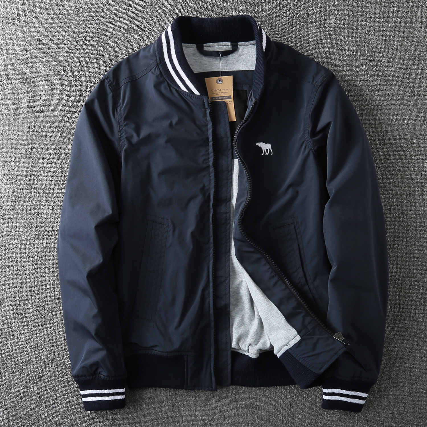 秋冬男装复古水洗休闲纯棉厚实修身迷彩圆领棒球夹克运动服外套